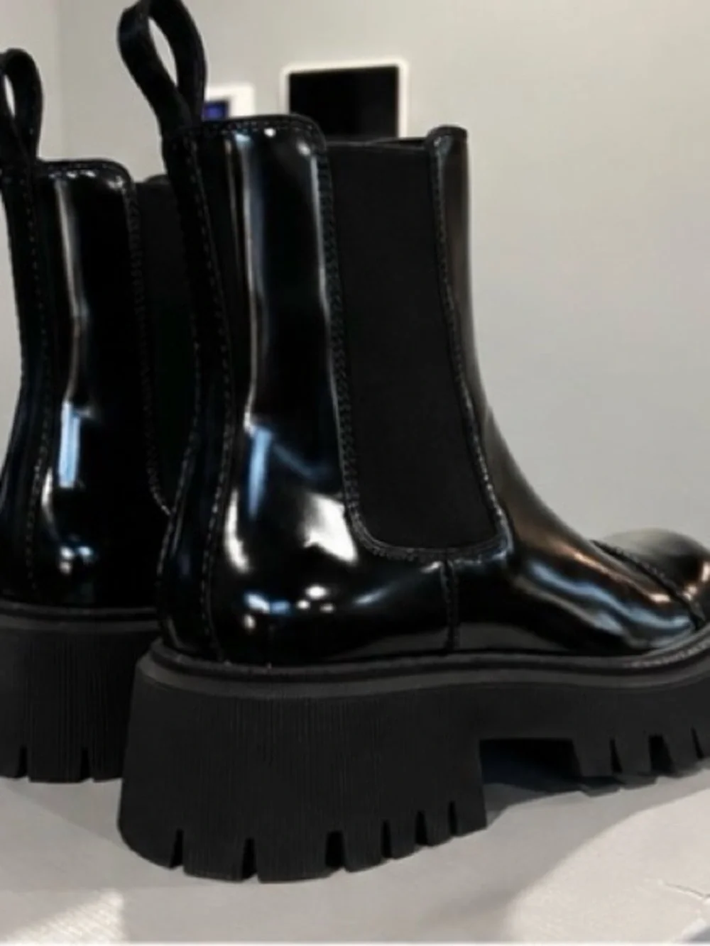 Balenciaga Black Patent Chelsea Lug Boots for Men